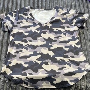 Camo V-neck Top